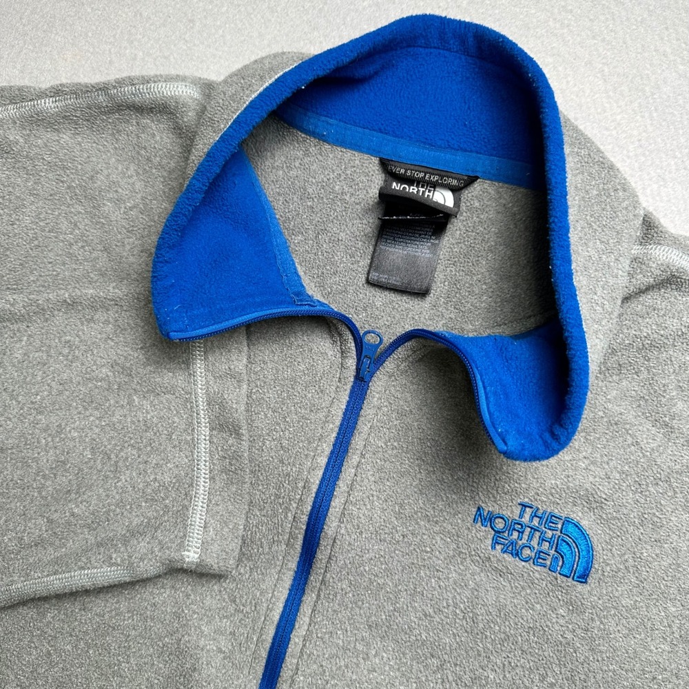 The North Face TKA 100 Fleece Pullover Mens Large Gray Blue Quarter Zip Logo